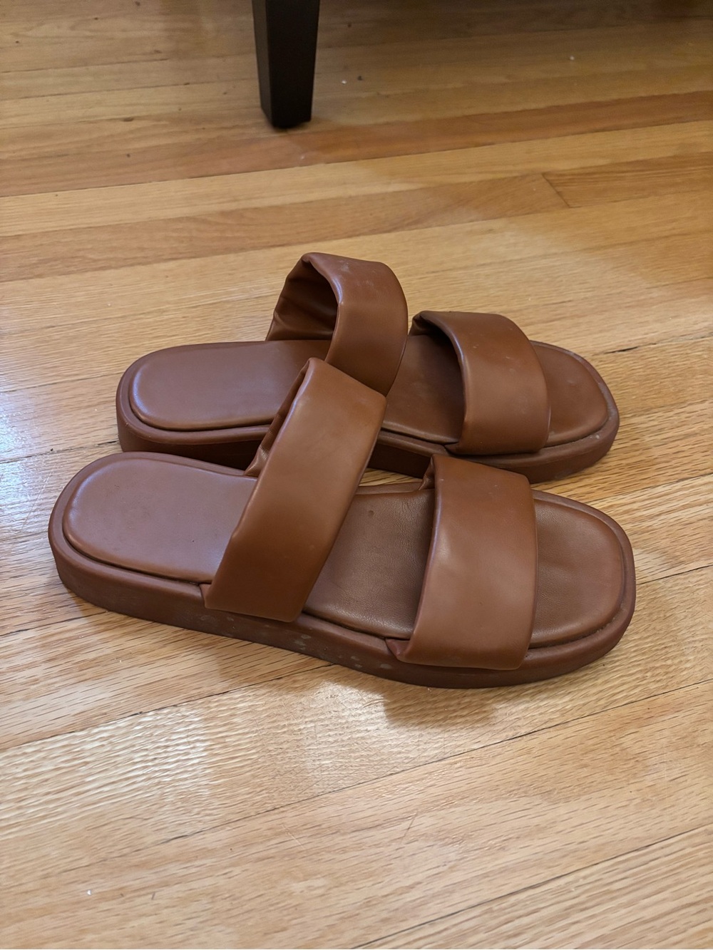 Women's Brown Dual-Strap Slide Sandals
